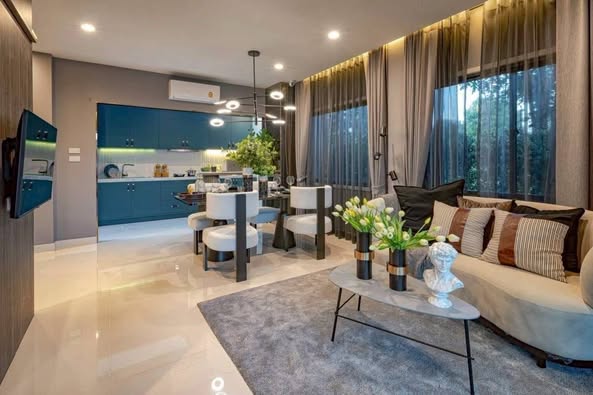 living room and bathroom of Verve Saimai-Phaholyothin (เวิร์ฟ สายไหม-พหลโยธิน)