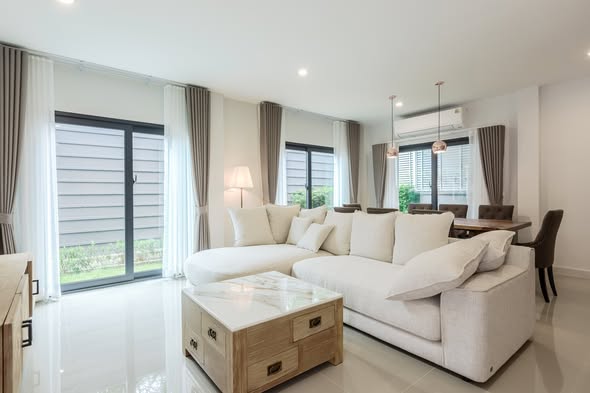 living room and bedroom of Baan Klang Muang The Edition Bangna-Wongwaen