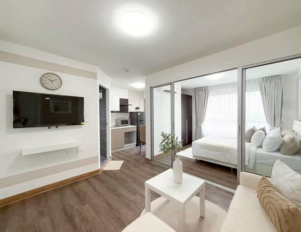 living room and bedroom of D Condo Rattanathibet