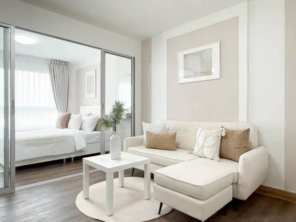 living room and bedroom and room interior of D Condo Rattanathibet