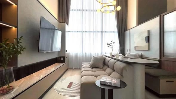 living room and bathroom of KnightsBridge Prime Sathon