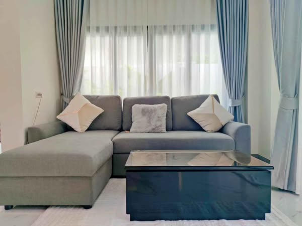 living room and bedroom of The M Pool Villas Bangkok – Ekkamai