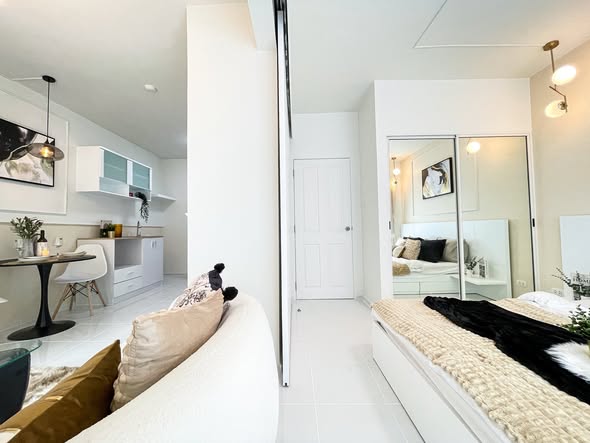 living room and bedroom of A Space ME Sukhumvit 77