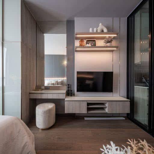 living room and bedroom and room interior of Park​ Origin​ Phaya Thai