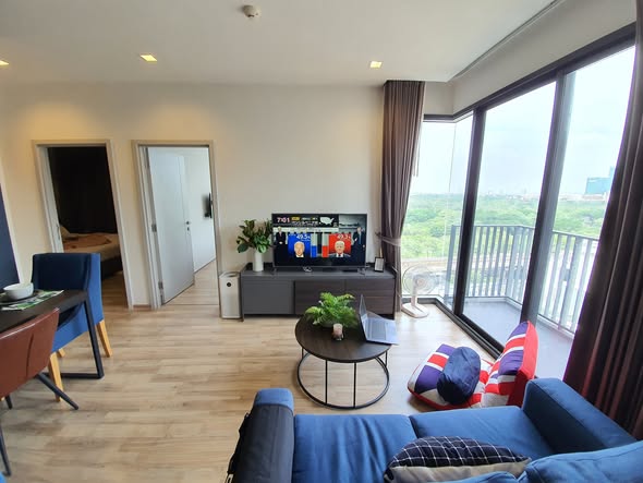 living room and bedroom of THE LINE Jatujak-Mochit