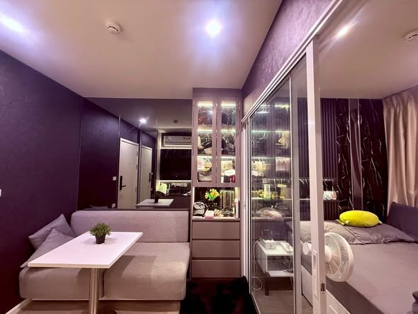 living room and bedroom and room interior of บลู พหลโยธิน 35 | blue Phahonyothin 35 by Grand Unity