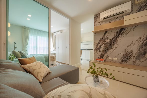 living room and bedroom of Aspire Srinagarindra แอสปาย ศรีนครินทร์