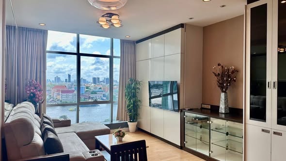 living room and bedroom and room interior of Baan Sathorn Chao Phraya