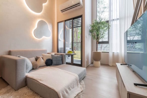 living room and bedroom of COBE Kaset-Sripatum (โค้บบ์ เกษตร-ศรีปทุม)