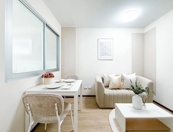 living room and bathroom of Condo U @ Huamak Station, building A