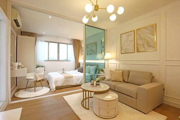 bedroom and living room of D condo ramindra