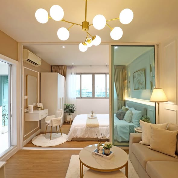 bedroom and living room of D condo ramindra