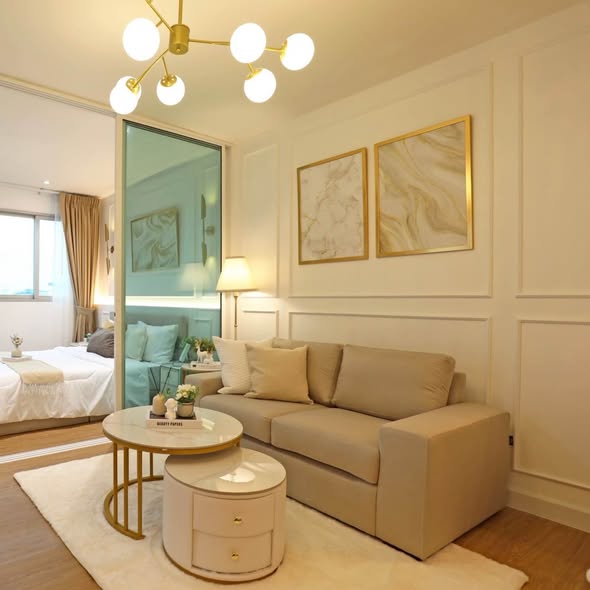 living room and bedroom of D condo ramindra