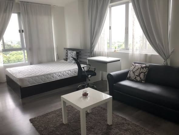 living room and bedroom of ดีคอนโด แคมปัส รีสอร์ท บางนา : dcondo Campus Resort Bangna