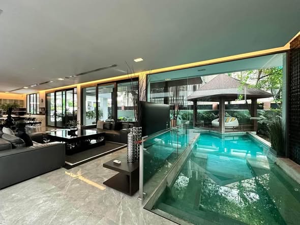 pool and room interior of House for Rent Fully Furnish