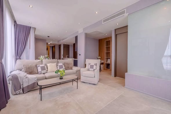 living room and bedroom of HYDE Heritage Thonglor, Sukhumvit 59 main road