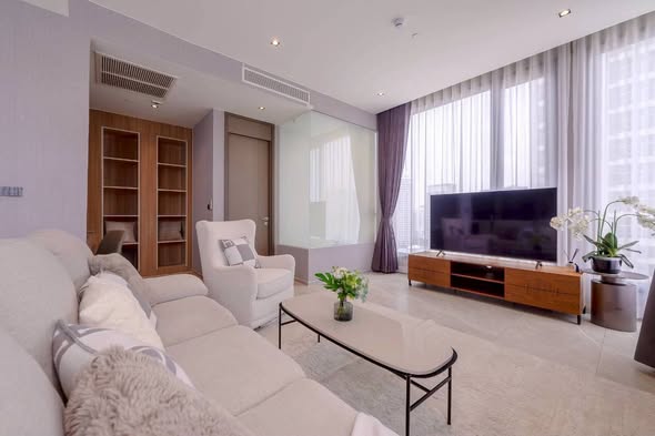 living room and bedroom of HYDE Heritage Thonglor, Sukhumvit 59 main road