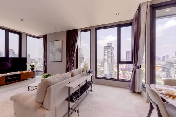 living room and bedroom of HYDE Heritage Thonglor, Sukhumvit 59 main road