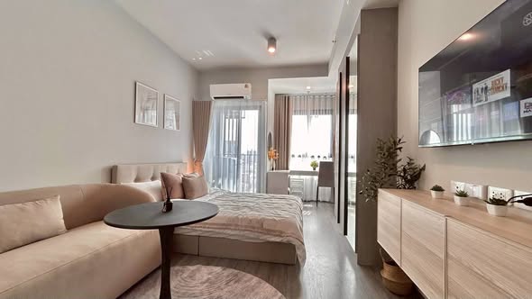 living room and bedroom of Ideo Ramkamhaeng Lamsali Station