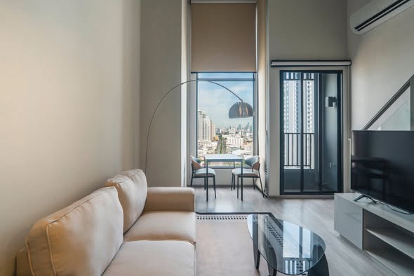 living room and bedroom of KnightsBridge Space Sukhumvit-Rama 4