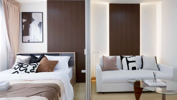 bedroom and living room of Lumpini Mega City Bang Na