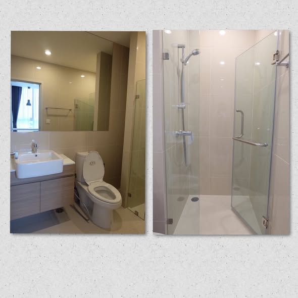 room interior and bathroom of Noble Revolve Ratchada 1