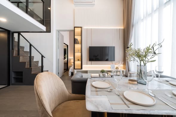 living room and room interior and kitchen of Park Origin Chula-Sam Yan