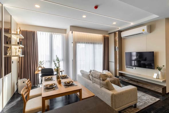 living room and bedroom of Park​ Origin​ Thonglor