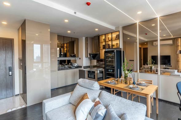 living room and room interior and kitchen of Park​ Origin​ Thonglor
