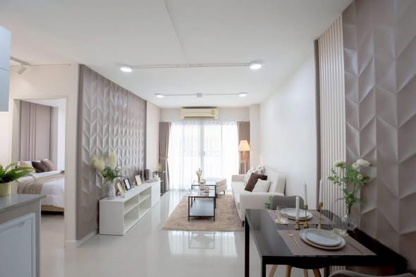 bedroom and living room of Premier place condo