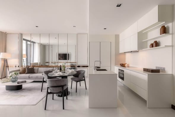 living room and kitchen of Q1 Sukhumvit Condo by Q House