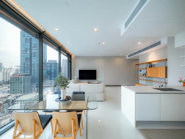 living room and room interior of Q1 Sukhumvit Condo by Q House