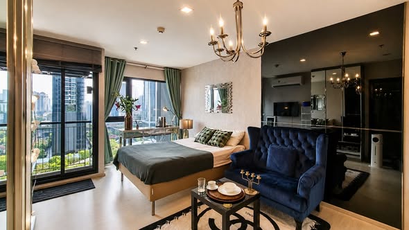living room and bedroom of Rhythm Sukhumvit 36-38