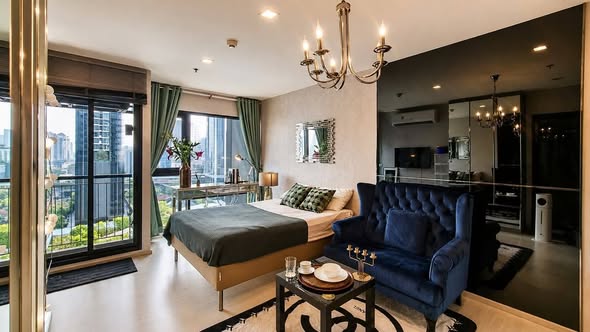 living room and bedroom of Rhythm Sukhumvit 36-38