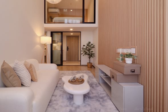 living room and bathroom of SOHO​ BANGKOK​ RATCHADA​