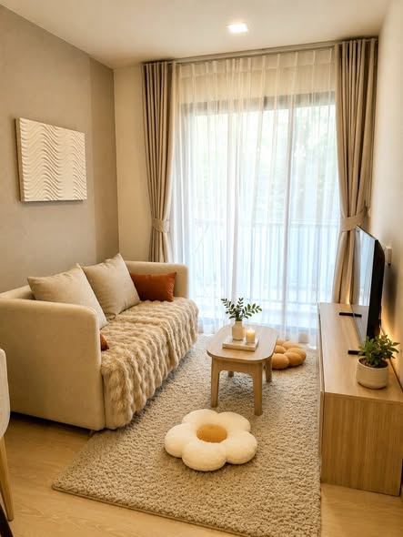 bedroom and living room and bathroom of เดอะ เบส ไรส์ | THE BASE Rise