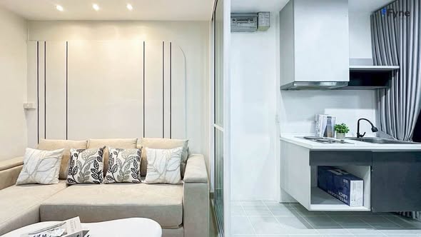 living room and bedroom of THE BASE Sukhumvit 77