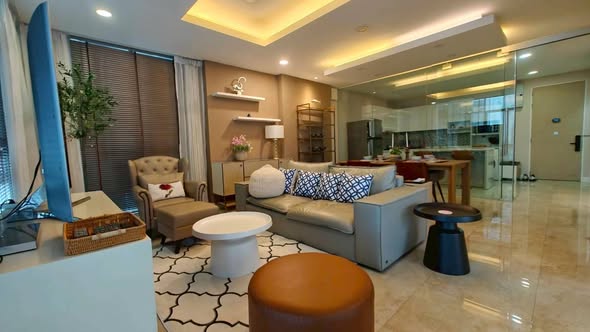 bedroom and living room of The Coast Bangkok
