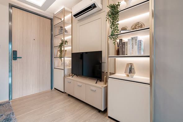 bedroom and bathroom of The Moment Ratchada 19