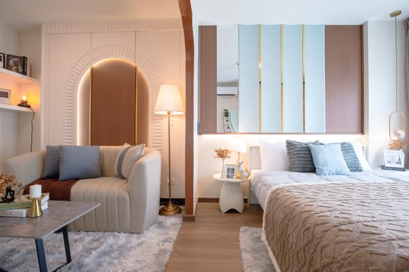 bedroom and living room of The Parkland Lite Sukhumvit – Paknam : เดอะ พาร์คแลนด์ ไลท์ สุขุมวิท – ปากน้ำ