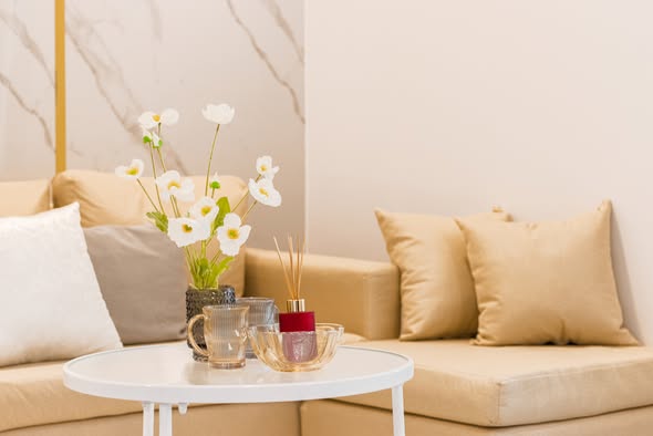 living room and bathroom of The Raffles Condominium