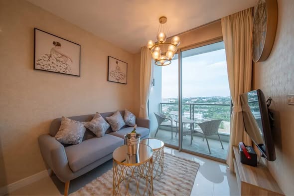living room and bedroom of The Riviera Jomtien