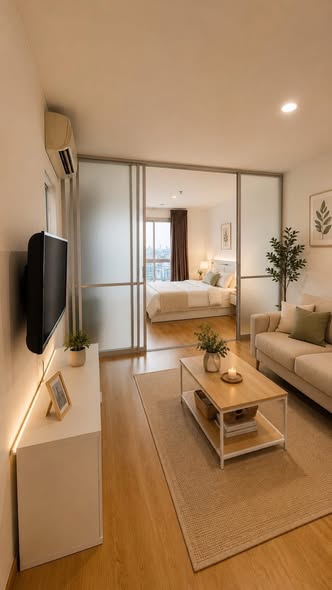 living room and bedroom of U Delight @ Huai Khwang Station