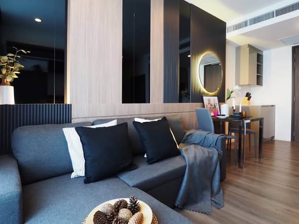 living room and room interior of Whizdom Essence Sukhumvit วิสซ์ดอม เอสเซ้นส์ สุขุมวิท