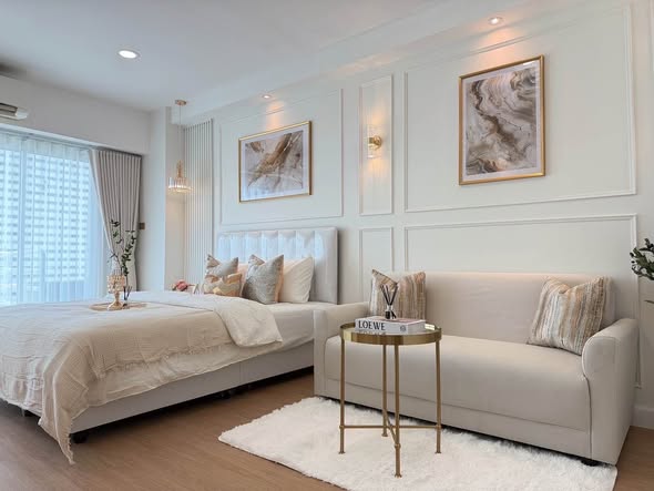 bedroom and living room of A Modern Classic
