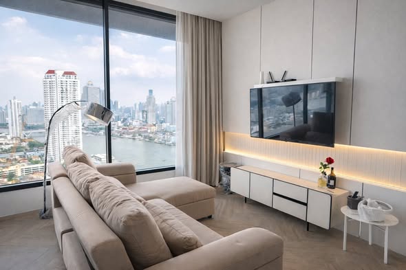 bedroom and living room of Chapter Charoennakhon–Riverside