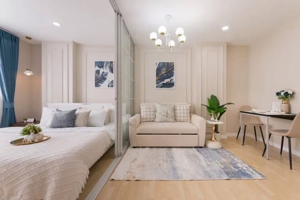 living room and bedroom of D condo ramindra