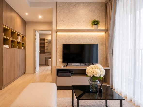 living room and bedroom and bathroom of Ideo Mobi Sukhumvit Eastpoint