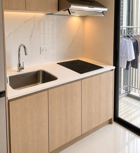 bathroom and kitchen of IKON SUKHUMVIT 77 CONDOMINIUM