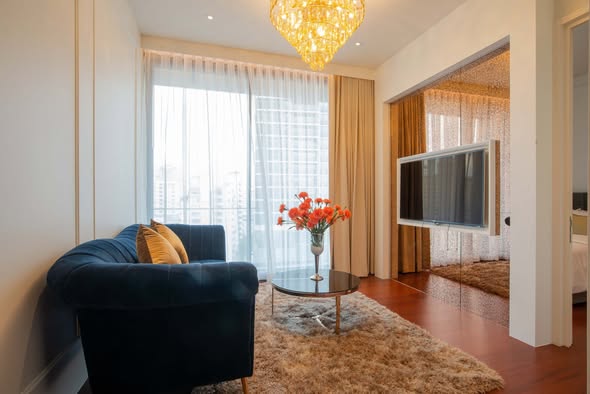 living room and bedroom of KHUN by YOO